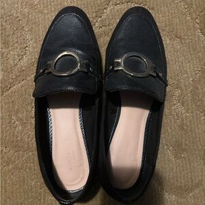 Ann Taylor Textured Black Loafers with Silver Accent